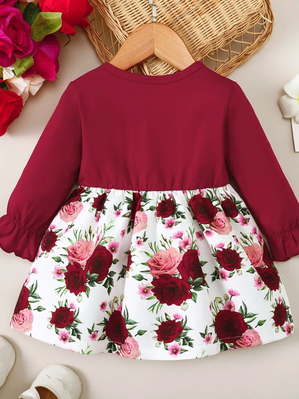 Frill Floral Round Neck Flounce Sleeve Dress - Fashorio