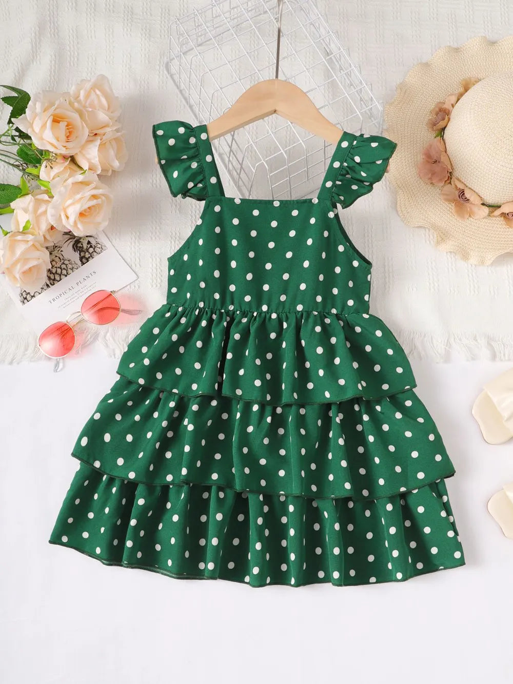 Bow Polka Dot Square Neck Layered Dress - Fashorio