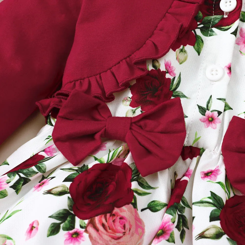 Frill Floral Round Neck Flounce Sleeve Dress - Fashorio