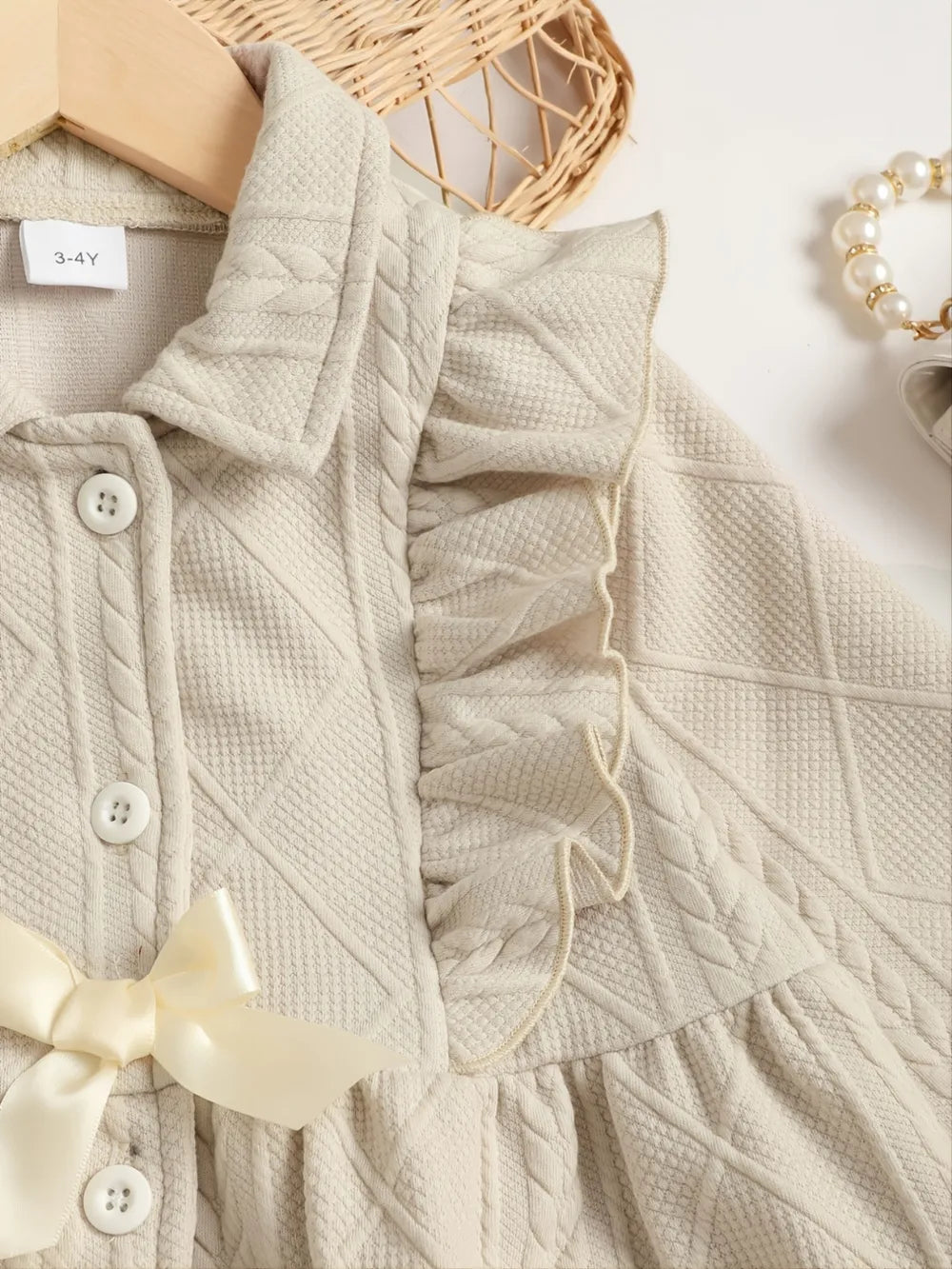 Children's Ruffled Bow Collared Neck Dress - Fashorio