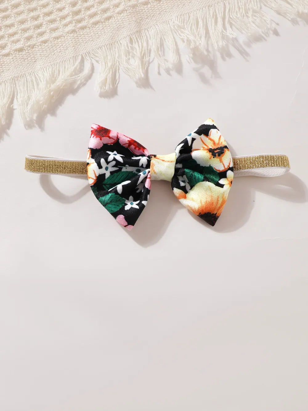 Children's Ruffled Bow Contrast Floral Dress with Headband - Fashorio