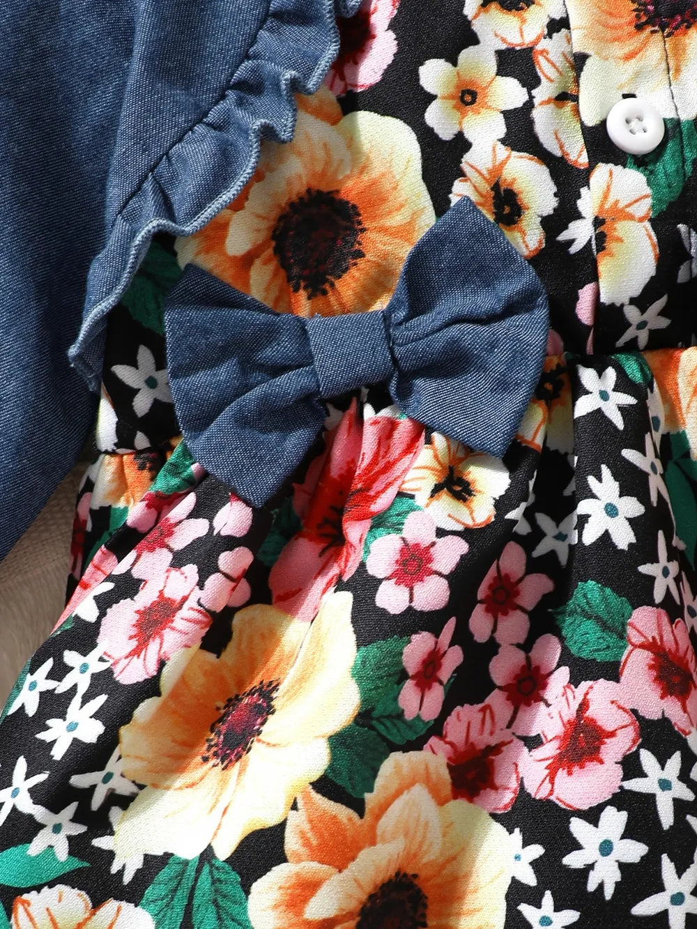 Children's Ruffled Bow Contrast Floral Dress with Headband - Fashorio