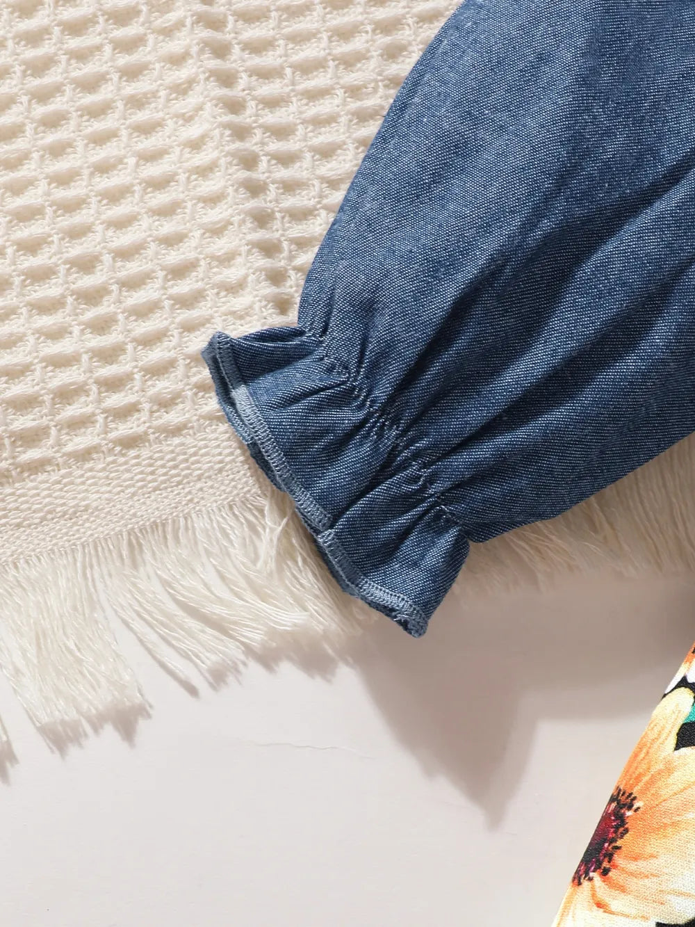 Children's Ruffled Bow Contrast Floral Dress with Headband - Fashorio